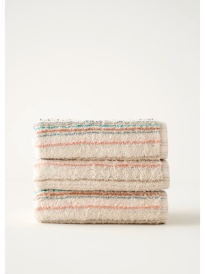 Bella Maison %100 Pamuk Stripe Ipliği Boyalı 3'lü Yüz Havlusu Seti Krem (50X90 Cm)