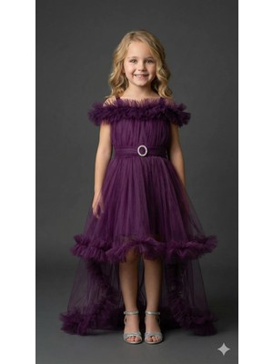 Ay Yılmaz Kız Çocuk Kuyruklu Model Abiye Elbise Fiyonklu Gipeli