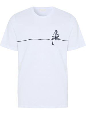 Nakışlı Bisiklet Yaka T-Shırt