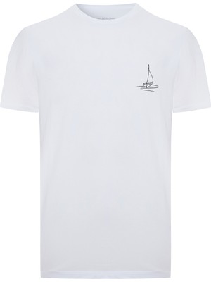 Baskılı Bisiklet Yaka Kısa Kollu T-Shırt