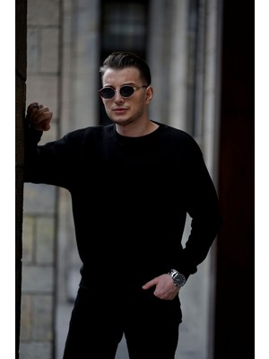 Mavona Bisiklet Yaka Erkek Oversize Siyah Sweatshirt