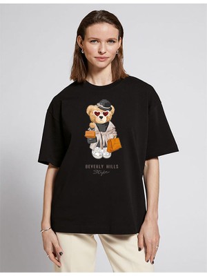 ÇARŞI47 Kadın Tişört Ayıcık Baskılı Yuvarlak Yaka T-Shirt