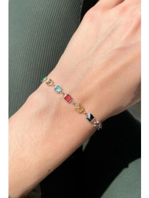 Spossy Silver Jewelry Renkli Kare Taşlı Bileklik