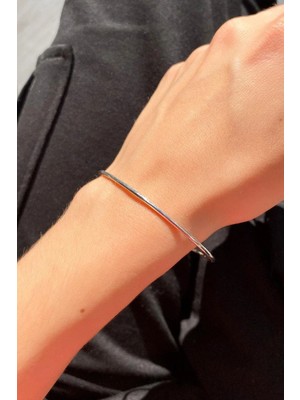 Spossy Silver Jewelry Unisex Ince Kelepçe Bileklik