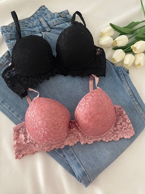 Gold Night Kadın Dantelli Desteklli Balenli Push Up Dolgulu Soft Sütyen Ikili Paket