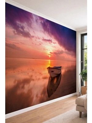 Dreamwall Gün Batımı ve Dingin Sandal - Manzara Temalı Tek Parça Tekstil Duvar Kağıdı