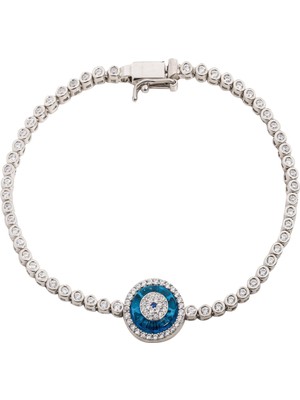 Spossy Silver Jewelry Tekli Küçük Nazar Cam Göz Bileklik