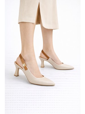 Dadwolf Kadın Slingback Topuklu Ayakkabı Sivri Burun 5,5 cm Orta Topuk Bantlı Zarif Günlük Ofis Stiletto