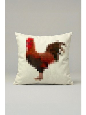 Viki Concept Pixel Horoz Kırlent Kılıfı 050 – Modern Dijital Sanat Dekoratif Yastık Kılıfı 45X45 cm