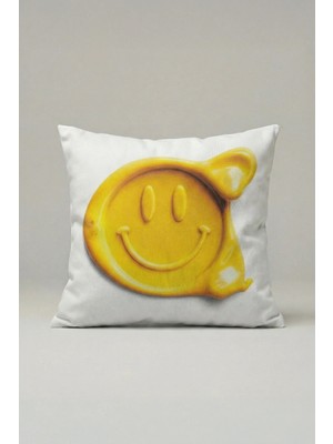 Viki Concept Sarı Smiley Desenli Modern Kırlent Kılıfı 055 – Eğlenceli Dekoratif Yastık Kılıfı 45X45 cm