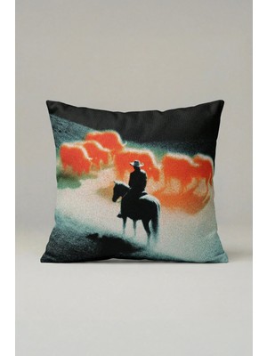 Viki Concept Sisli Sürünün Izinde Kovboy Dekoratif Kırlent Kılıfı 077 – Retro Western Modern Tasarım 45X45 cm
