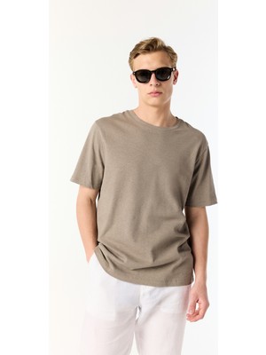 MUDO Keten Karışımlı Bisiklet Yaka T-Shırt