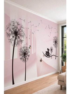 Dreamwall Karahindiba ve Bisikletli Çocuklar Tek Parça Tekstil Duvar Kağıdı
