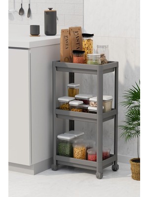 Storemax NO35 3 Katlı Tekerlekli Raf Ünitesi - Banyo & Mutfak Organizer - Çok Amaçlı Servis Sehpası - Dar Alanlar Için Pratik Saklama Çözümü (Gri)