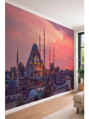Dreamwall Süleymaniye Camii -Istanbul Gün Batımı Temalı Tek Parça Tekstil Duvar Kağıdı