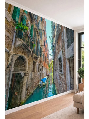 Dreamwall Venedik Kanalları ve Tarihi Evler - Şehir Temalı Tek Parça Tekstil Duvar Kağıdı
