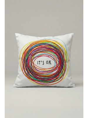 Viki Concept It’s Ok Yazılı Dekoratif Kırlent Kılıfı 095 – Renkli Çember Tasarım 45X45 cm