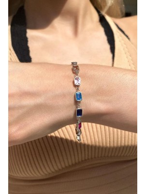 Spossy Silver Jewelry Renkli Baget Bileklik