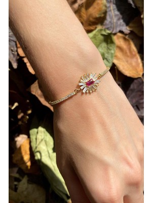 Spossy Silver Jewelry Baget Taşlı Çiçek Su Yolu Bileklik