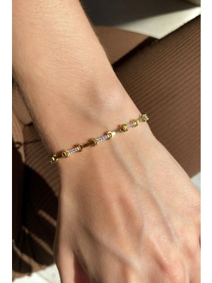 Spossy Silver Jewelry Araları Taşlı Zarif Tasarım Bileklik