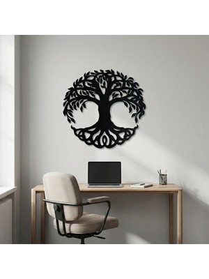 Metla Metal Daire Formlu Yaşam Ağacı Modern Metal Duvar Tablosu Salon Ofis Hediye Dekorasyon