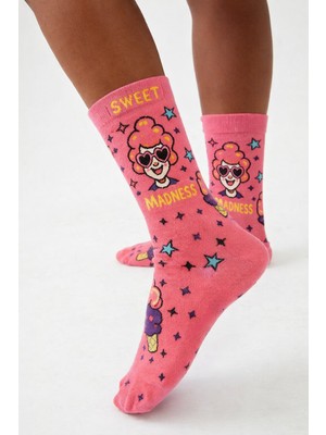 Katia & Bony Unisex Popart Desenli Çorap Koyu Pembe