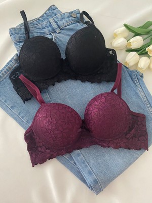 Gold Night Kadın Dantelli Desteklli Balenli Push Up Dolgulu Soft Sütyen Ikili Paket