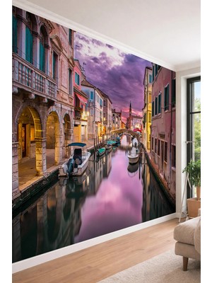 Dreamwall Venedik Kanalları ve Italyan Mimarisi -Tek Parça Tekstil Duvar Kağıdı
