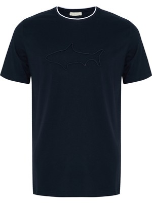 Nakışlı Bisiklet Yaka T-Shırt