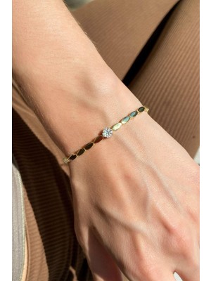 Spossy Silver Jewelry Tek Taşlı Oval Tasarım Bileklik