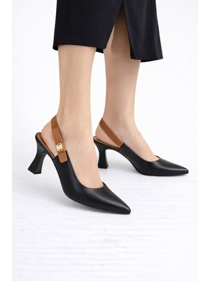 Dadwolf Kadın Slingback Topuklu Ayakkabı Sivri Burun 5,5 cm Orta Topuk Bantlı Zarif Günlük Ofis Stiletto