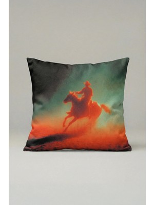 Viki Concept Neon Kovboy Silüet Dekoratif Kırlent Kılıfı 076 – Modern Retro Western Tasarım 45X45 cm