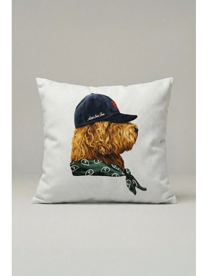 Viki Concept Şapkalı Köpek Figürlü Kırlent Kılıfı 087 – Modern ve Eğlenceli Dekoratif Yastık Kılıfı 45X45 cm