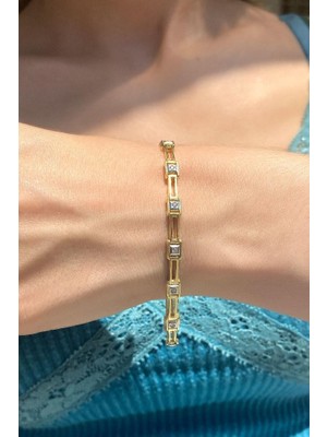 Spossy Silver Jewelry Araları Kare Taşlı Bileklik