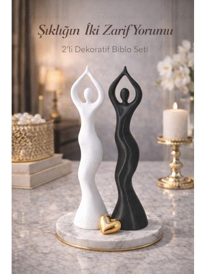 Flow Home Dekoratif 2'li Dans Eden Kadın Modern Heykel Biblo Salon Masa Üstü Süsü Raf Dekoru Ev Dekorasyonu
