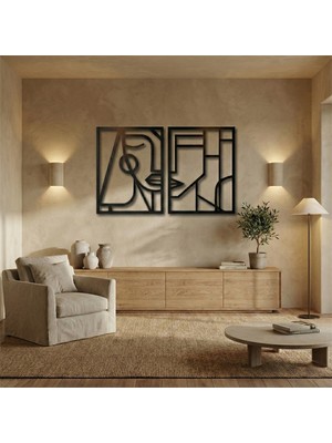 Metla Metal Ikili Soyut Çizgi Sanatı Yüz Modern Metal Duvar Tablosu Salon Ofis Yeni Ev Hediye