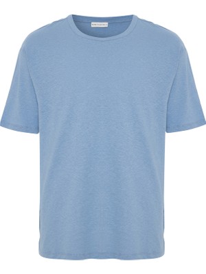 Keten Karışımlı Bisiklet Yaka T-Shırt