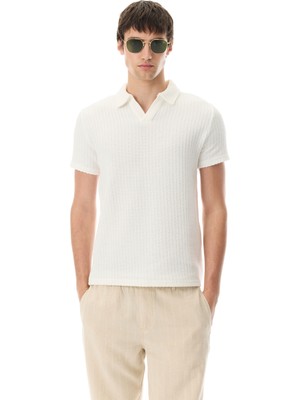 MUDO Çizgili Dokulu Polo Yaka T-Shırt