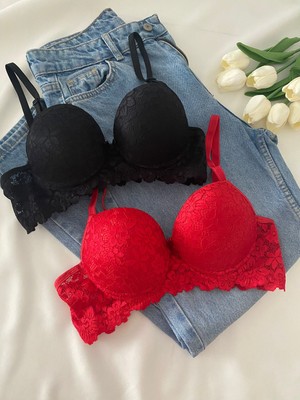Gold Night Kadın Dantelli Desteklli Balenli Push Up Dolgulu Soft Sütyen Ikili Paket