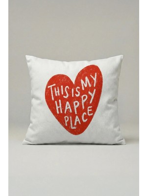 Viki Concept This Is My Happy Place Kırlent Kılıfı 085 – Kalpli Yazılı Dekoratif Yastık Kılıfı 45X45 cm