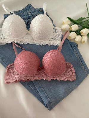Gold Night Kadın Dantelli Desteklli Balenli Push Up Dolgulu Soft Sütyen Ikili Paket