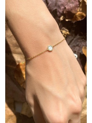 Spossy Silver Jewelry Minimal Yuvarlak Sedef Taşlı Bileklik