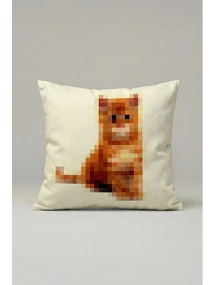 Viki Concept Pixel Kedi Kırlent Kılıfı 051 – Modern Dijital Sanat Dekoratif Yastık Kılıfı 45X45 cm