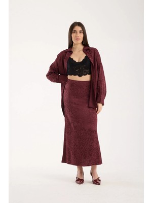 Win Moda Dokulu Uzun Etek - Desenli Etek - Uzun Etek Hafif Kloş Model 93 cm