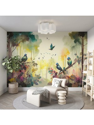 Dreamwall Sanatsal Kuş Temalı Özel Duvar Kağıdı-Dijital Baskılı Duvar Kağıdı-Minimalist Tasarım