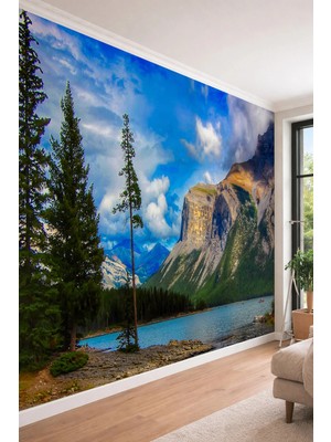 Dreamwall Manzara Desenli Dağ ve Göl Temalı Tek Parça Tekstil Duvar Kağıdı