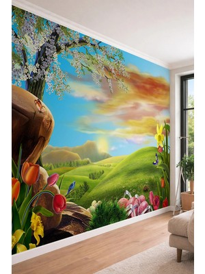Dreamwall Masalsı Bahar Bahçesi - Çocuk Odası Için Doğa Temalı Tek Parça Tekstil Duvar Kağıdı