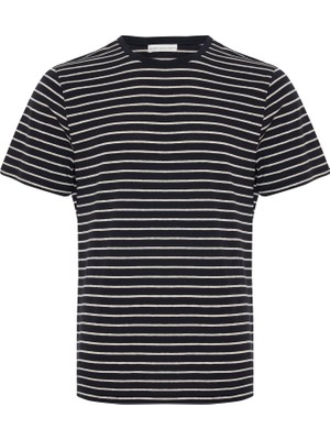 Çizgili Loose Fıt Bisiklet Yaka T-Shırt