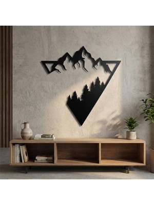 Metla Metal Üçgen Dağ ve Orman Geometrik Modern Metal Duvar Tablosu Salon Ofis Hediye