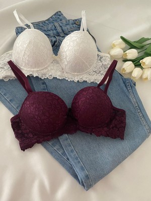 Gold Night Kadın Dantelli Desteklli Balenli Push Up Dolgulu Soft Sütyen Ikili Paket